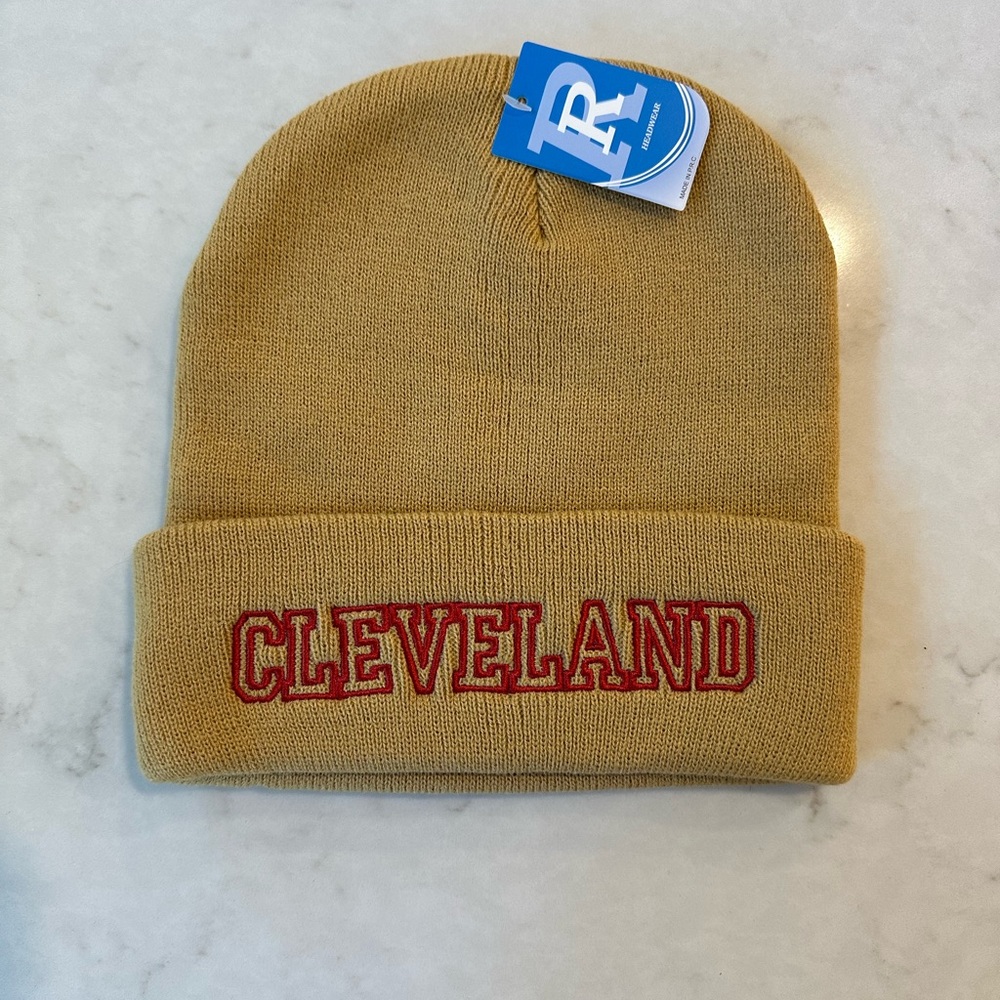 Cleveland Embroidered Beige and Red Unisex Beanie